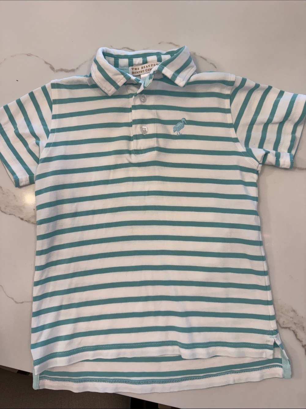 The Beaufort Bonnet Company White & Teal Striped Polo - Kids